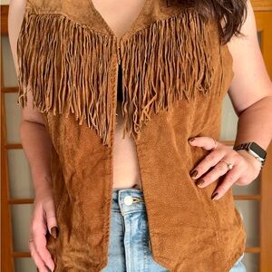 NorthStyle Tan Leather Vest with Fringe Size XL